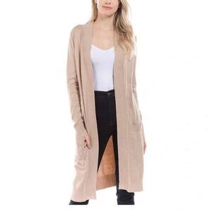 J. Jill Light Pink Knit Open Front Pockets Linen Blend Cardigan Size Large‎